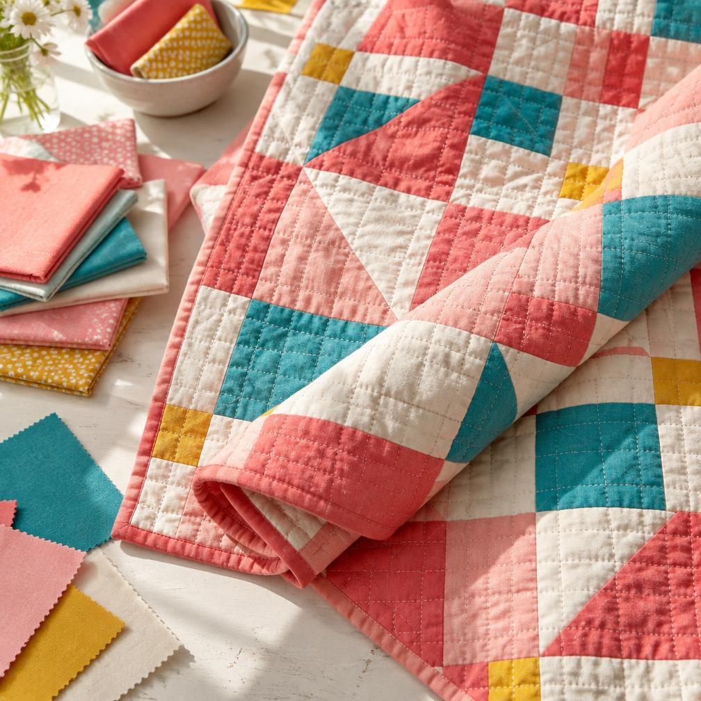 Pink and teal quilt detail